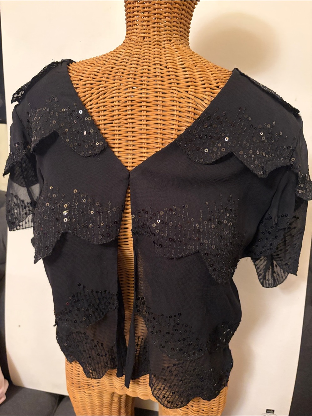 Thistlepearl Black Sequin Chiffon Bolero Shrug Crop Jacket Holiday